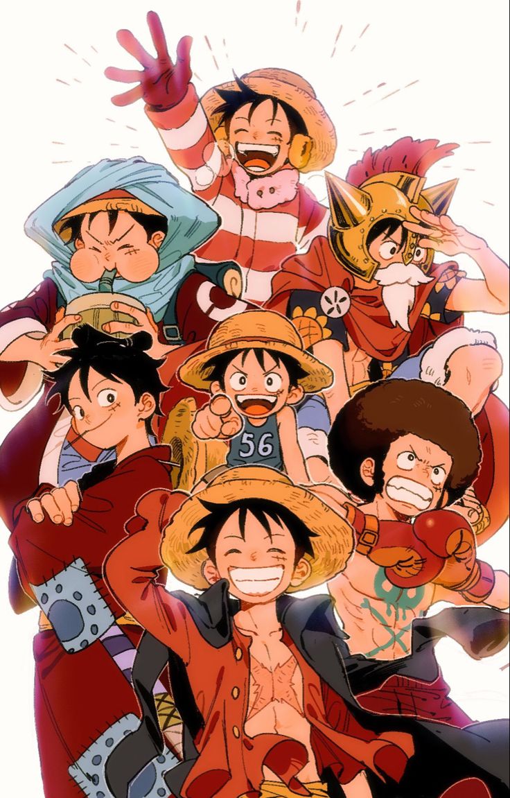 one piece characters posing for the camera with their arms in the air and hats on