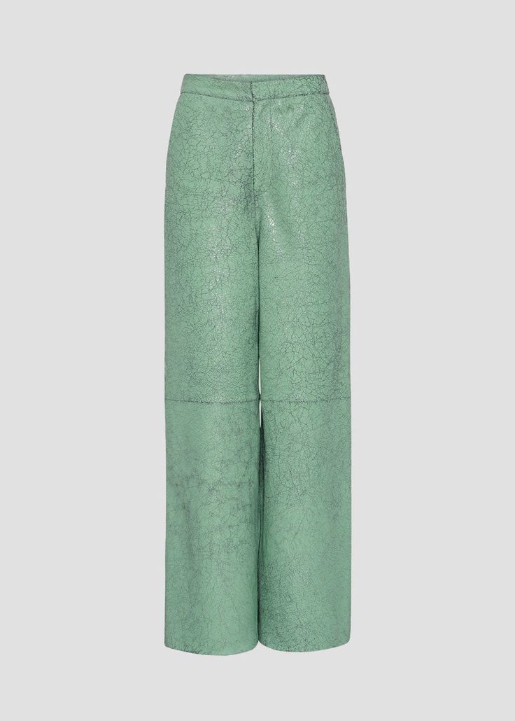 REMAIN Luma Leather Pants - Green Spruce Pants Remain Birger Christensen, Leather Pants, Wide Leg, High Rise, Dry Clean, India, Pants, Green, Leather