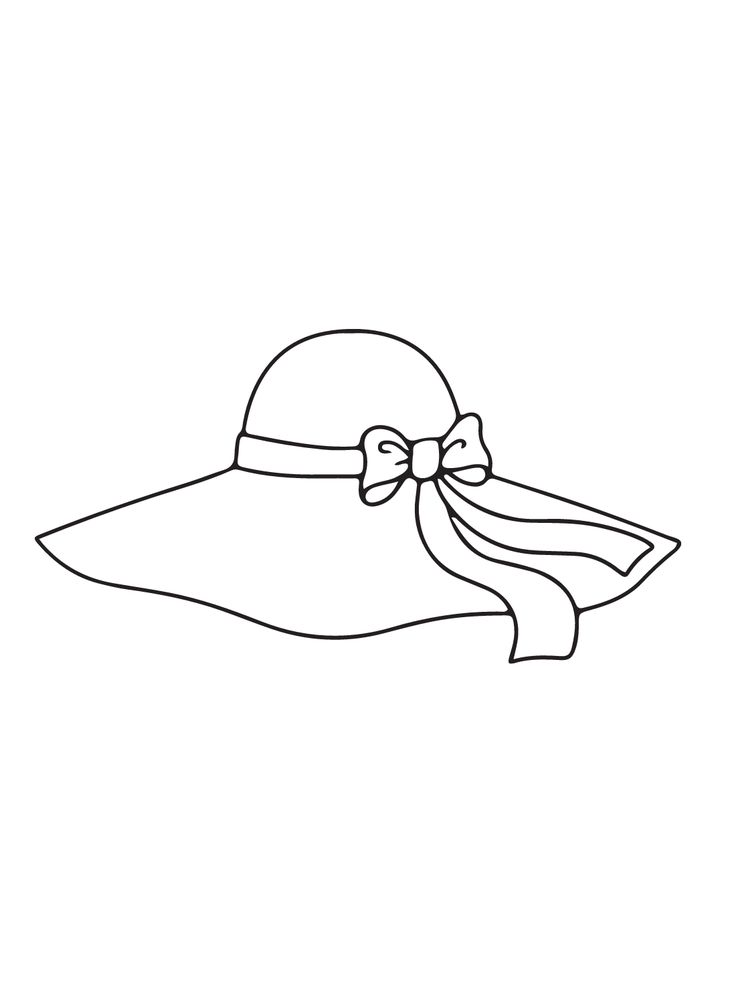 a black and white drawing of a hat with a bow