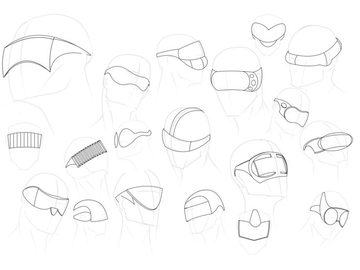 a bunch of different types of hats and gloves on a white background, with one line drawn in the middle