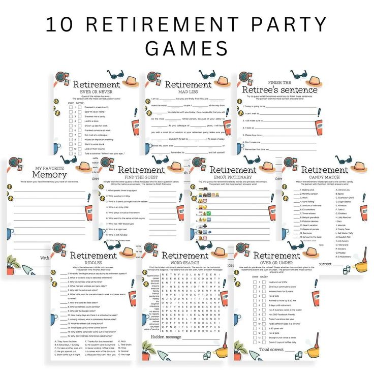 the 10 retirement party games are shown in this printable version, which is also available for