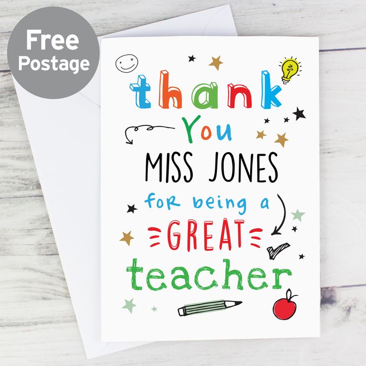 a thank card with the words thank you miss jones for being a great teacher on it