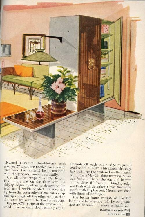 an old advertisement for living room furniture with flowers in the center and on the table