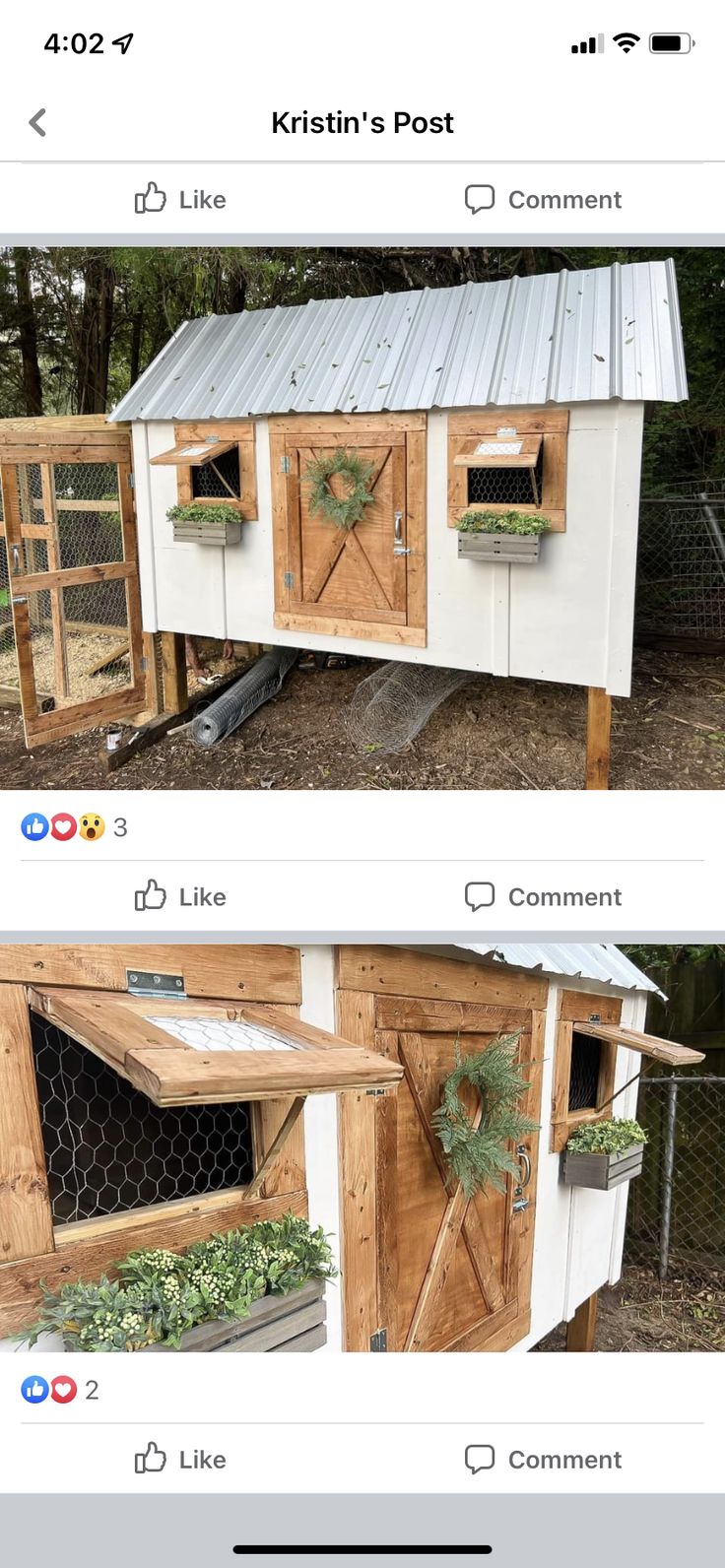 two pictures of the same chicken coop