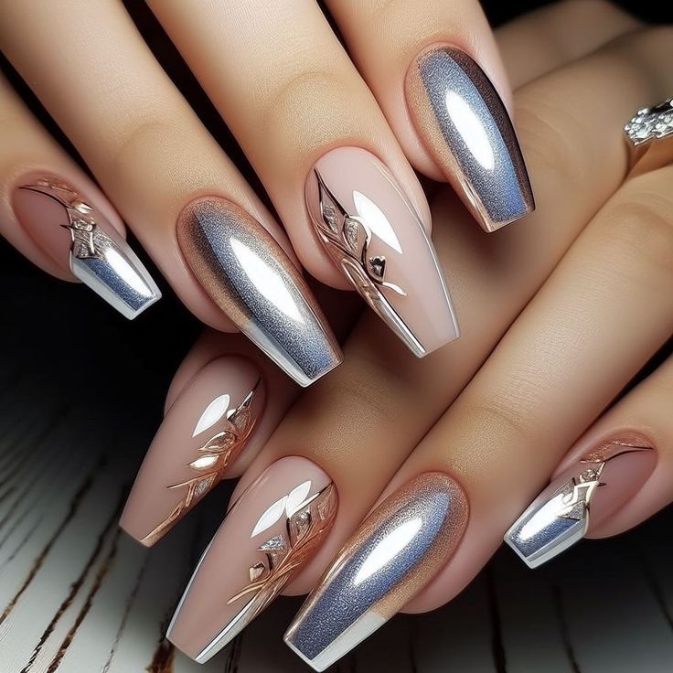 Fancy Nails Designs, Nagel Tips, Metallic Nails, Pretty Nail Art, Nail Designs Glitter, Acrylic Nail Art, Uñas Acrilicas, Fabulous Nails, Classy Nails