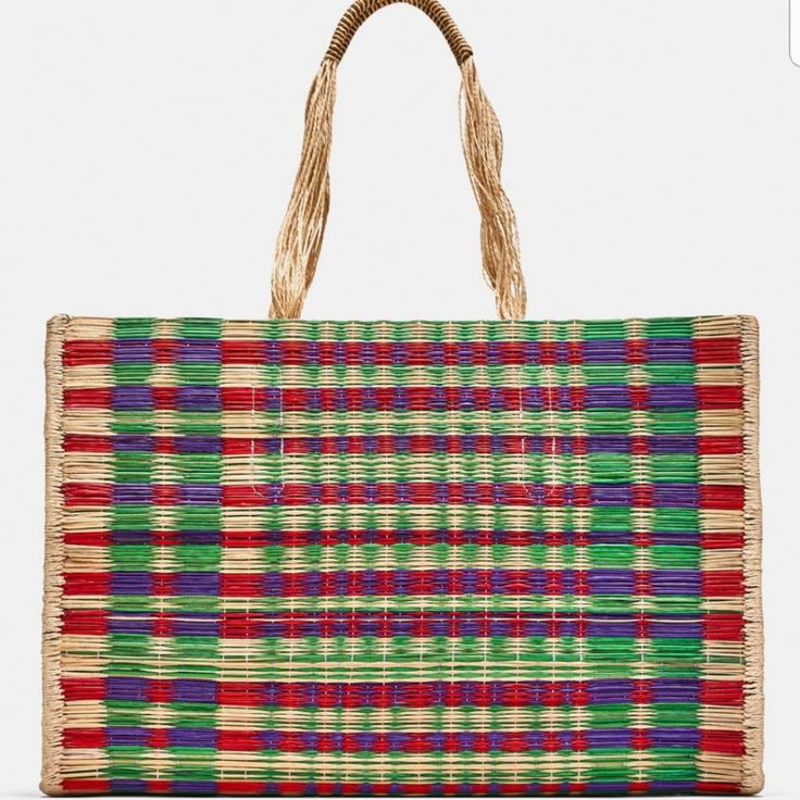 New With Tag Multicolored Tote Bag. Multicolored Mat-Like Exterior. Shoulder Straps. Height X Width X Depth: 32 X 45 X 11 Cm / 12.5 X 17.7 X 4.3″ Chic Red Woven Straw Bag, Red Rectangular Straw Bag For Daily Use, Red Rectangular Straw Bag For Shopping, Red Rectangular Straw Shopping Bag, Red Straw Shopping Bag, Red Chic Straw Bag For Daily Use, Rectangular Red Straw Bag For Shopping, Red Straw Bag For Shopping, Green Zara Shoulder Bag For Everyday Use