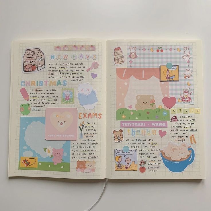 an open children's book with stickers on the pages and writing in english