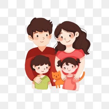 an image of a family with two children and a cat, transparent background png