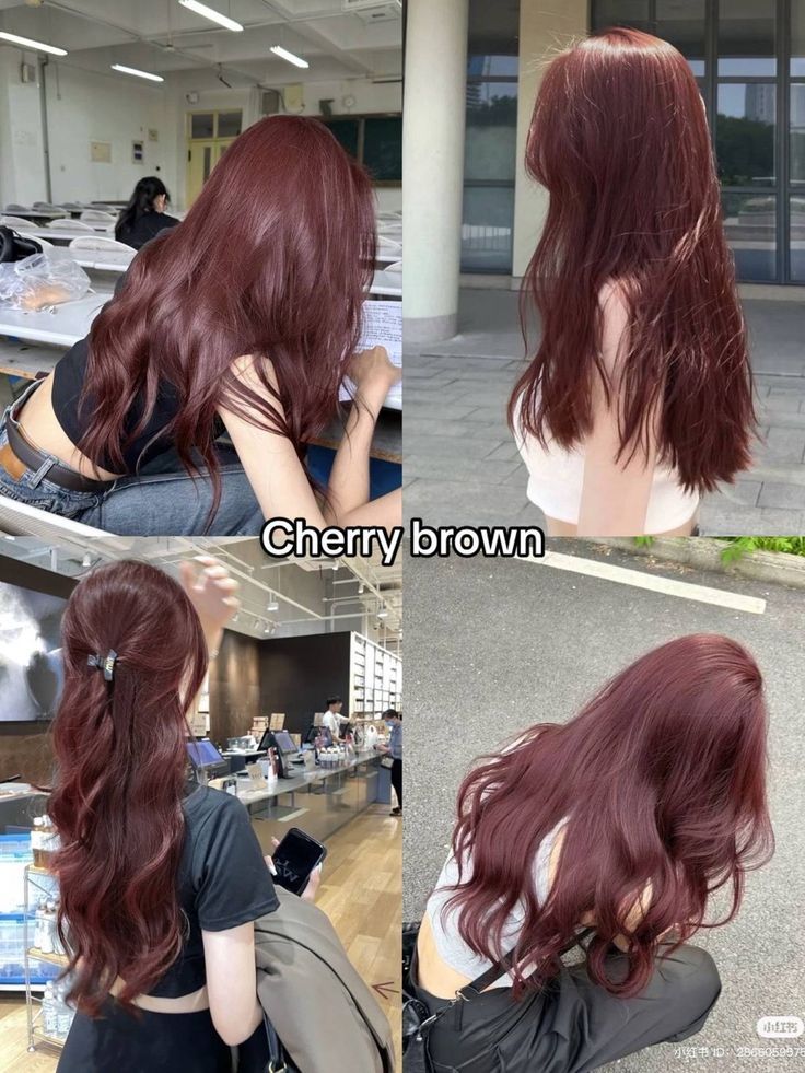 Wine Brown Hair Color, Dark Hair Colors Ideas, Red Cool Tone Hair, Best Hair Color For Dark Hair, Hair Colours For Hazel Eyes, Red Wine Color Hair, Hair Colours For Brown Hair, Long Hair Dye Ideas Brown, Cherry Brown With Highlights