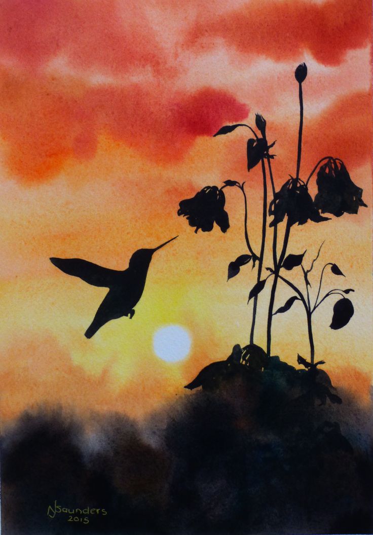 a painting of a bird flying over a flower