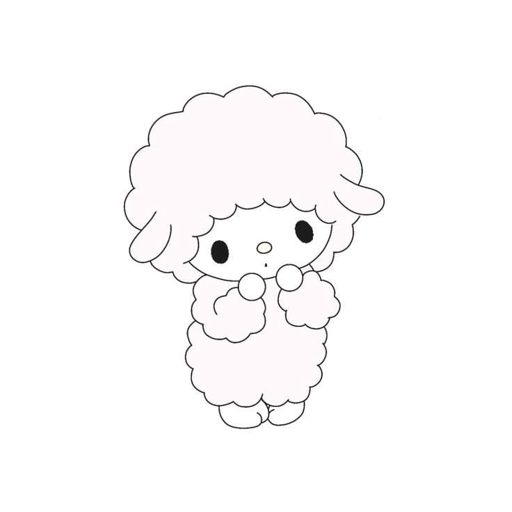 a drawing of a white sheep with black eyes