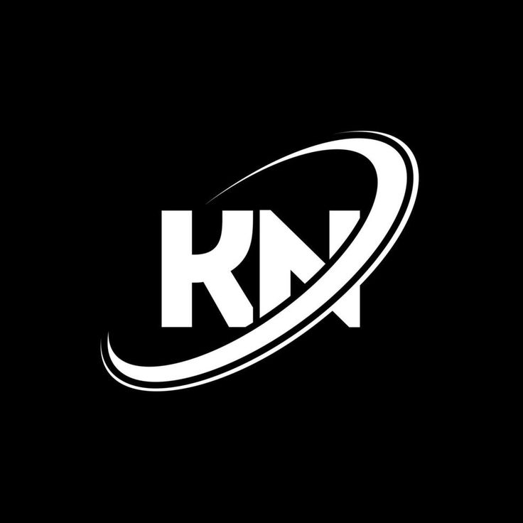 the kn logo is shown on a black background