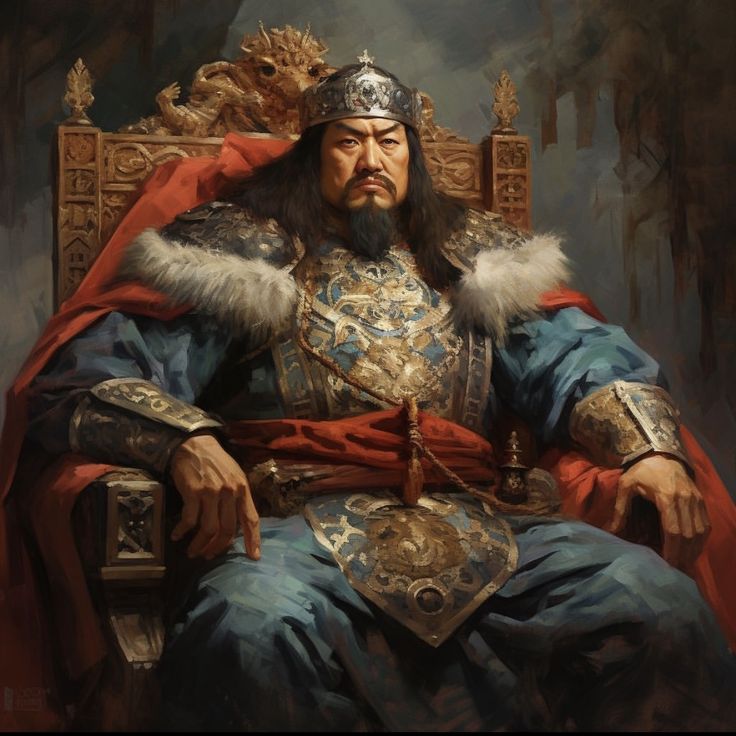 a painting of a man sitting in a chair with a crown on top of his head