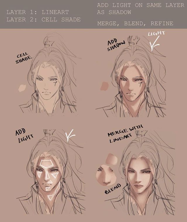 the steps to draw an anime character's hair in different poses and facial expressions