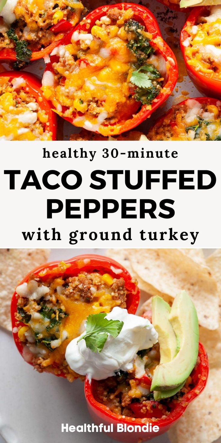 healthy 30 minute taco stuffed peppers with ground turkey