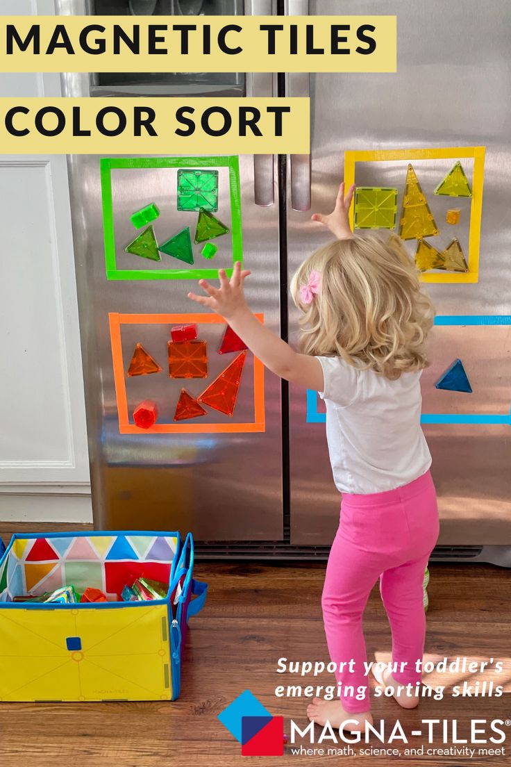 Color Small Group Activities, Easy Preschool Activities To Do At Home, Magnet Tile Activities For Preschool, Activities To Teach Colors, Preschool Color Sorting, Magnatiles Learning Ideas, Toddler Activities With Magnatiles, Toddler Magnet Activities, Magnatile Activities For Toddlers