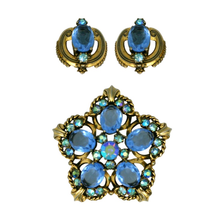 House of Schiaparelli - House of Schiaparelli Aqua and Aurora Suite, beautiful Formal Vintage Jewelry With Historical Design, Vintage Jewelry With Historical Design For Evening, Mid-century Blue Formal Jewelry, Blue Mid-century Jewelry For Formal Occasions, Schiaparelli Jewelry, Vintage Schiaparelli, Costume Jewelery, Jewelry Staples, Elsa Schiaparelli