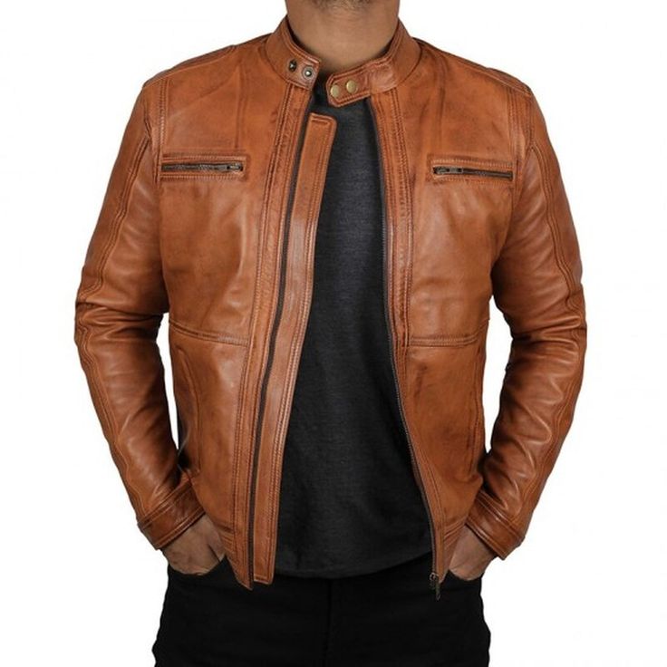 Description: Maintain a top-class style with comfort by wearing a classic brown leather jacket with a sleek modern design. Moreover, this leather biker jacket has a soft viscose lining, elastic embedded at the bottom, designed to fit you better. The unique style of this brown leather jacket can never go unnoticed! The jacket is made of premium natural leather, and its high-quality stitching makes it a perfect leather biker jacket. So, why wait? Shop this brown leather jacket now and get a 40% di Brown Zipper Outerwear For Biker Events, Brown Biker Jacket With Zipper For Biker Events, Brown Zipper Biker Jacket For Events, Classic Brown Biker Jacket For Business, Casual Brown Biker Jacket With Zipper, Fitted Brown Biker Leather Jacket, Casual Brown Biker Jacket With Zipper Closure, Brown Moto Leather Jacket For Work, Brown Leather Biker Jacket For Business