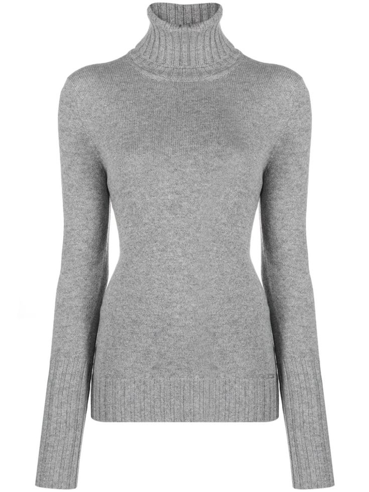 heather grey cashmere mélange effect knitted construction ribbed-knit edge roll neck long sleeves straight hem Knit Edge, Grey Jumper, Cashmere Jumper, Roll Neck, Knitwear Women, Dark Academia, Heather Grey, Ribbed Knit, Knitted Sweaters