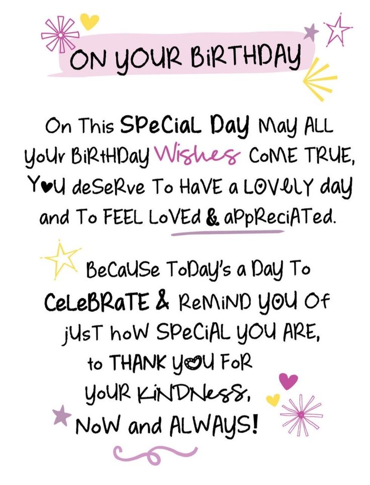 a birthday card with the words on your birthday written in pink and yellow lettering,