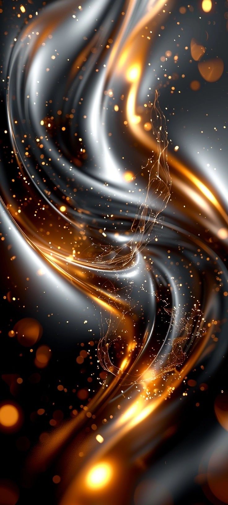 an abstract black and gold background with lights