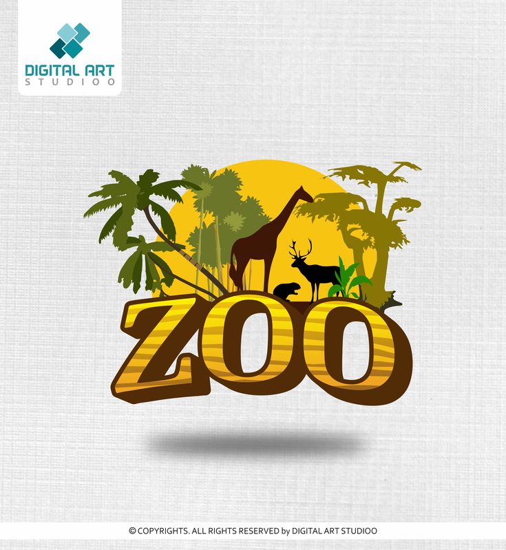 the zoo logo with animals and palm trees