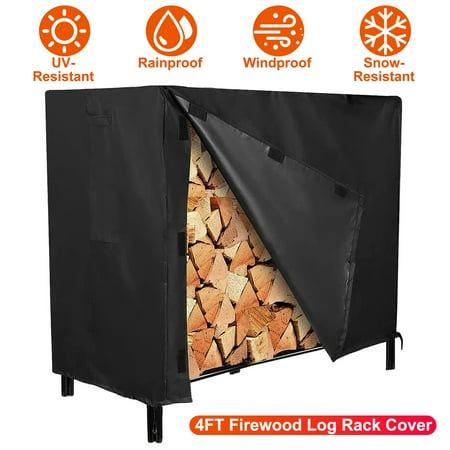 the firewood log rack cover is open