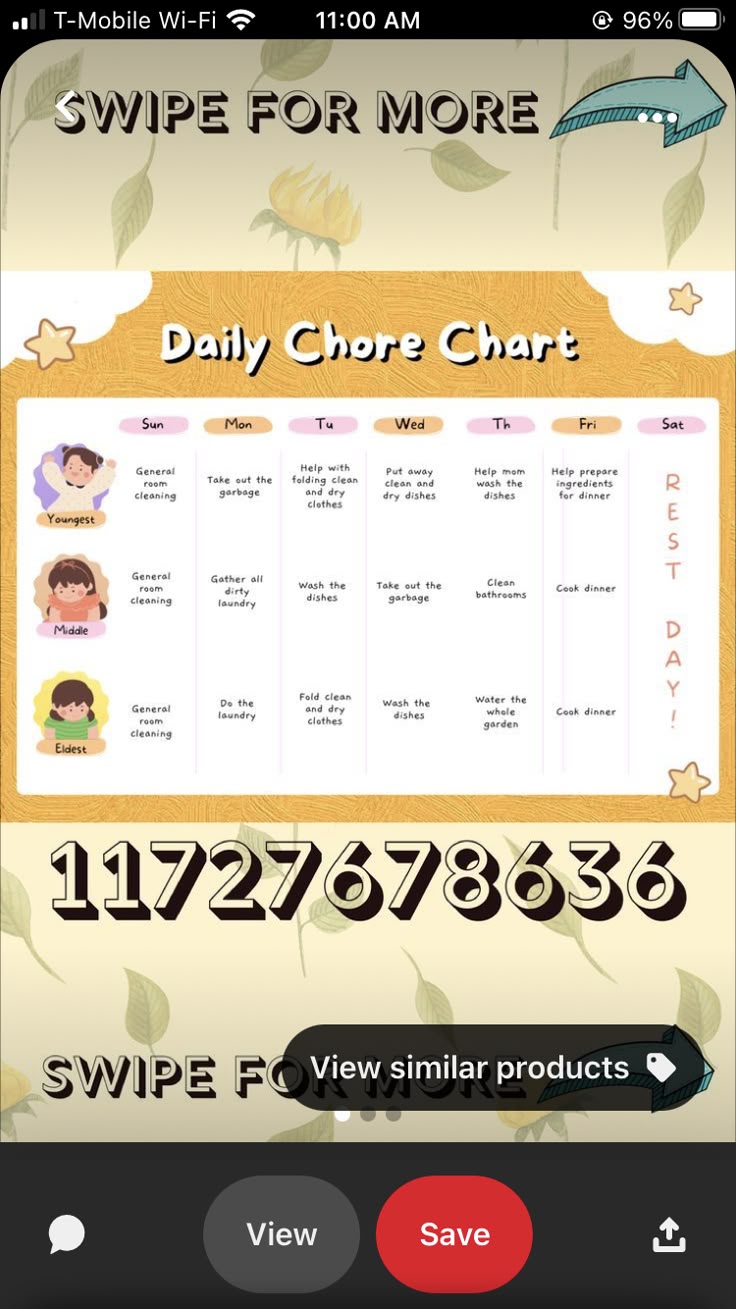 the daily chore chart for swipe for more