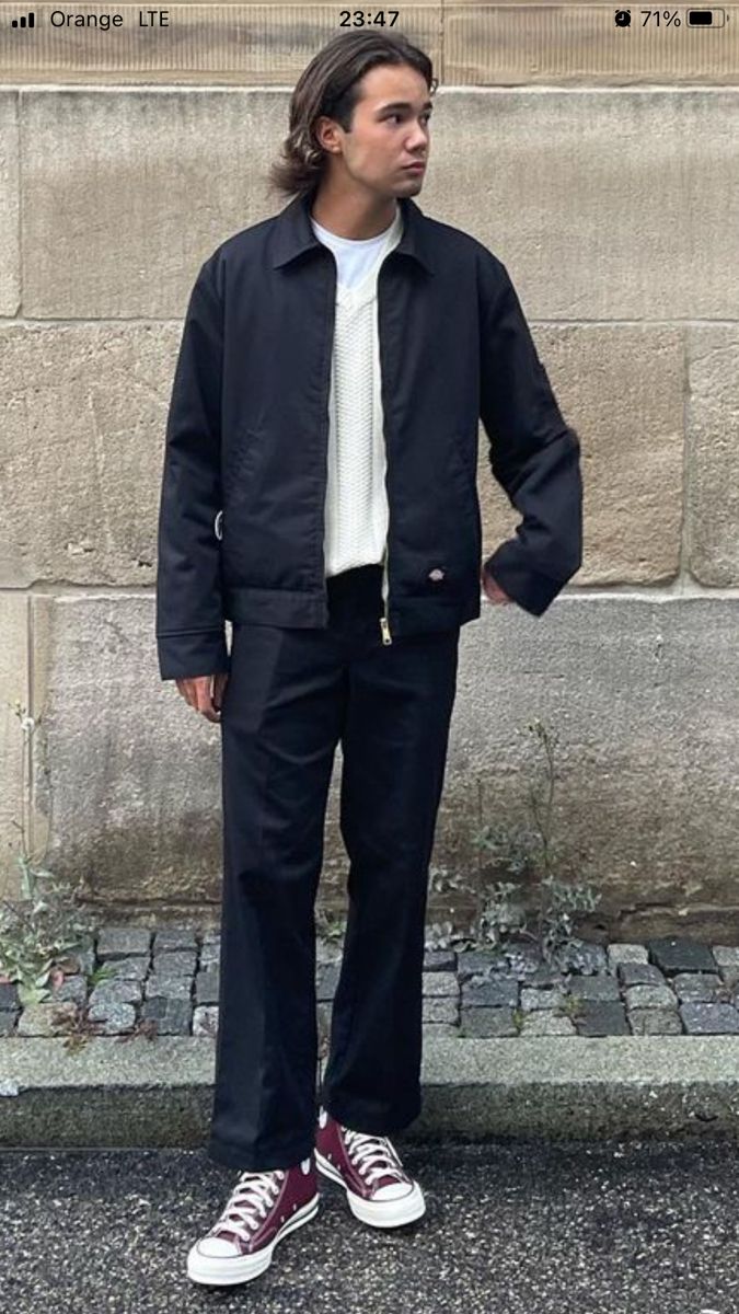 Dickie Jacket Outfit Men, Blue Dickies Pants Outfit Men, Dickies Fit Men, Work Jacket Outfit Men Streetwear, Navy Blue Dickies Pants Outfit, Dickies Jacket Outfits Men, Dickie Suit, Navy Blue Jacket Outfit, Blue Jacket Outfits Men