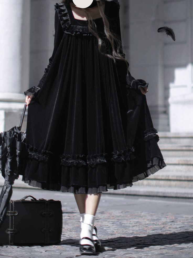 The price is for a dress only, others are not included. Garment Size SizeSMLXLBust9296100104Sleeve Length72737475Full Length109111113115 Long Sleeve Dresses With Ruffles For Winter, Long Sleeve Victorian Dress For Costume Party, Long Sleeve Victorian Dress For Fall Costume Party, Formal Long Sleeve Dress With Ruffles For Fall, Formal Long Sleeve Ruffle Dress For Fall, Winter A-line Dress With Ruffles, Black Long Sleeve Dress For Costume Party, Long Sleeve Dresses For Costume Party, Black Long Sleeve Vintage Dress For Spring