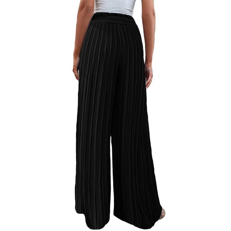 Black High Waisted Wide Leg Pants with Belt Black Wide Leg Pants For Summer, Black Dress Pants With Loosely Fitted Hips For Spring, Black Dress Pants Loosely Fitted For Spring, Black Full-length Summer Dress Pants, Black Wide-leg Dress Pants For Summer, Black High-waisted Dress Pants For Summer, Black Dress Pants With Elastic Waistband For Spring, Belt Bottoms, Pants With Belt