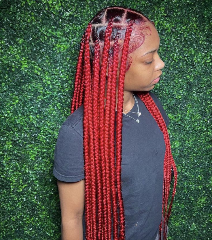 Red Jumbo Knotless Box Braids, Large Knotless Box Braids With Curls, Medium Large Knotless, Large Knotless Box Braids, Medium Braids, Large Knotless, Lemonade Braids Hairstyles, Knotless Box Braids, Weave Ponytail Hairstyles