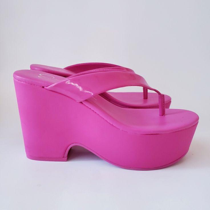 Jessica Simpson Hot Pink Platform Sandals. Never Used And In Good Clean Condition And It Was Very Good Condition And Comes From A Smoke Free Home. There Is A Couple Spots Which I Show On Pics. A Small Scratch Behind Heel And A Small Dark Spot. Size 6.5. Casual Comfort Lightweight Summer Vacation Pool Party Barbiecore. 4 Inch Heel With 2 Inch Platform. Summer Heels With Heel Strap In Polyurethane, Summer Platform Heels In Polyurethane, Synthetic Toe Post Heels With Heel Loop, Spring Wedge Sandals With Round Toe In Polyurethane, Summer Platform Sandals In Polyurethane, Summer Platform Sandals Made Of Polyurethane, Spring Polyurethane Wedge Sandals With Round Toe, High Heel Wedge Sandals For Summer, Summer High Heel Polyurethane Sandals