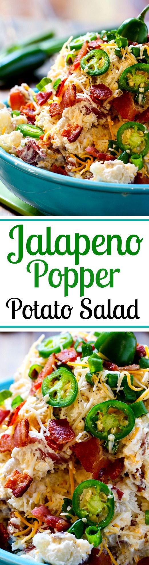 two plates filled with food and the words jalapeno popper potato salad