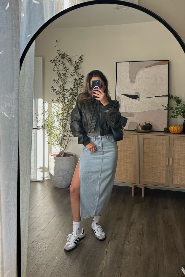 Tall Split Side Denim Midi Skirt curated on LTK Denim Split Skirt Outfit, Denim Skirt Winter, Denim Skirt Midi, Winter Skirt, Skirt Midi, Denim Maxi Skirt, Denim Midi Skirt, Side Split, Skirt Outfits