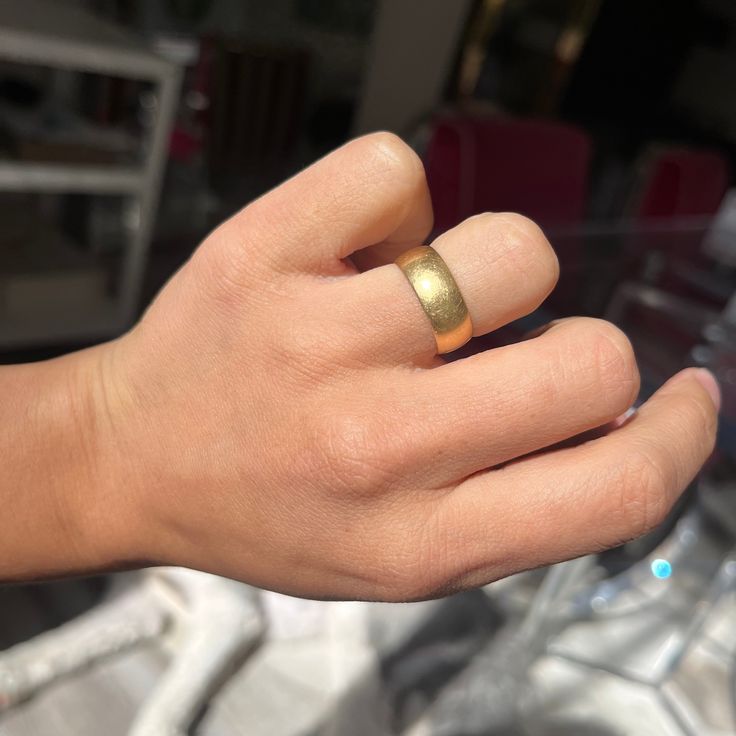 What can we say - we cannot help ourselves when we find these vintage wedding bands! Who can resist a piece of jewel that comes imbued with so much love already? We certainly can't! We just adore the width of this band - so chic. 18kt Yellow Gold Size 6.5 & resizable 5.1 grams Elegant Stackable Wide Band Ring For Wedding, Timeless Thick Band Wedding Ring, Classic 14k Gold Wide Band Ring For Anniversary, Classic Stackable Wide Band Ring With Open Design, Classic Stackable Wide Band Ring With Open Band, 14k Gold Thick Band For Promise, Thick Band 14k Gold Promise Ring, Classic Stackable Wide Band Ring With Open Shape, Classic Untreated Yellow Gold Rings