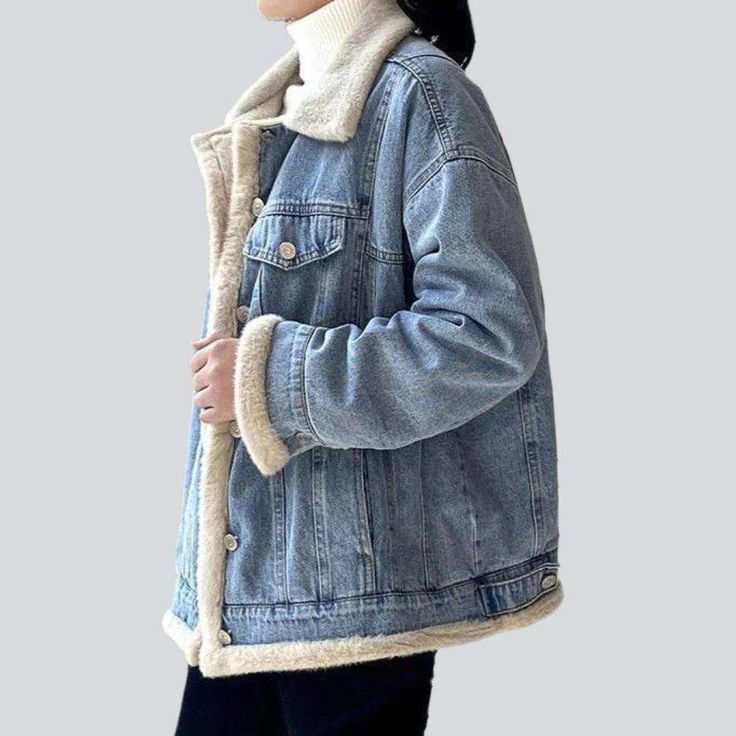 Introducing the 2023 Winter Collection's light wash winter denim jacket ââ‚?the perfect mix of enduring '90s trend and modern sophistication!Why It's Your Next Winter StapleThis established piece of outerwear is designed to bring you effortless trend and comfort. With an large silhouette and a light wash finish that creates a subtle vintage effect. this jacket is sure to make you stand out and turn heads. But it's not all about looks ââ‚?it also offers plenty of practicality. The buttoned closur Casual Washed Outerwear For Winter, Trendy Winter Denim Jacket With Pockets, Winter Denim Blue Outerwear, Trendy Light Wash Cotton Outerwear, Winter Outerwear In Light Wash With Relaxed Fit, Denim Blue Cotton Outerwear For Fall, Winter Denim Blue Cotton Denim Jacket, Winter Light Wash Relaxed Fit Denim Jacket, Winter Medium Wash Outerwear With Pockets