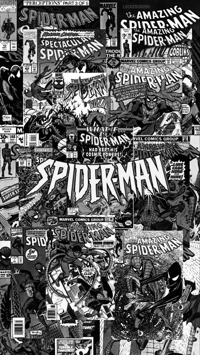 an image of spiderman collaged in black and white with the words amazing spider man on it