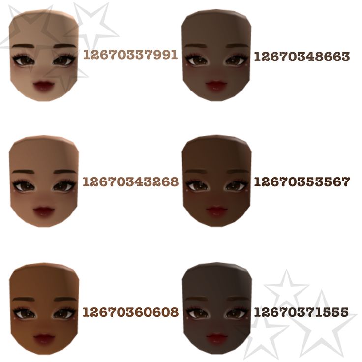 four different types of female faces with numbers in the middle and one on each side