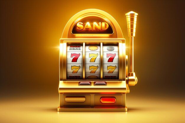 a golden slot machine with the words sand on it