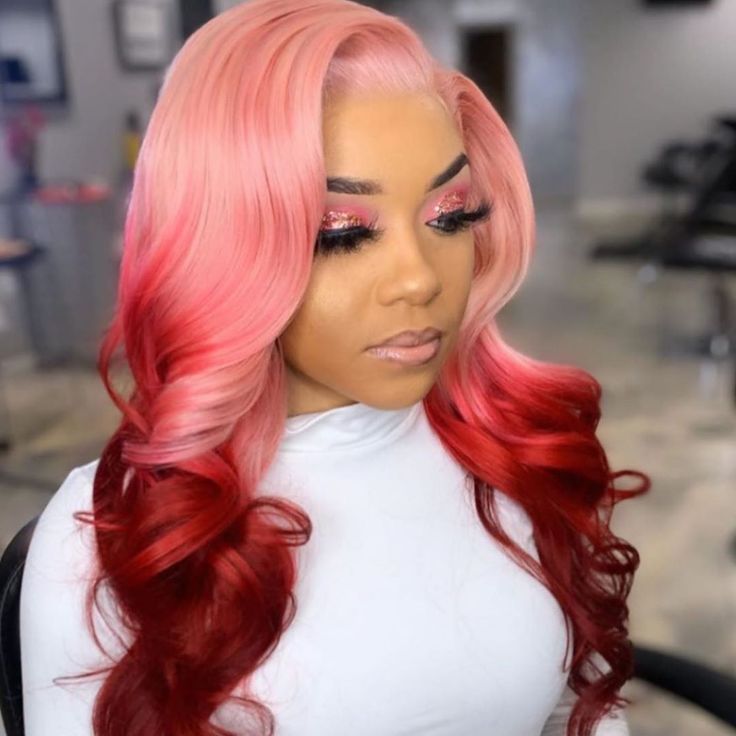 Pink And Red Hair, Wigs Glueless, Blonde Wigs, Lace Fronts, Wig Ideas, Beautiful Hair Color, Ad Fashion, Fashion Wigs, Red Wigs