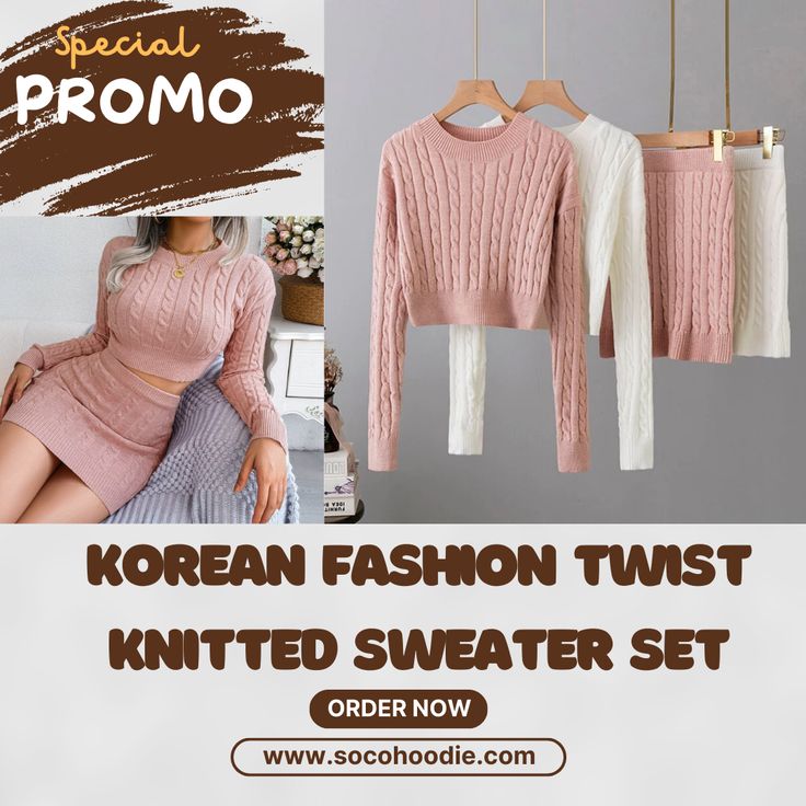 Elevate your fashion game with our Women's Korean Fashion Twist Knitted Sweater Set! 🌟👚 This set is designed to keep you stylish and cozy. Step into the world of Korean-inspired fashion with confidence. Get yours now and make a chic statement! #KoreanFashion #ChicStyle #OnlineShopping #UpgradeYourWardrobe #CozyKnits #ConfidentlyStylish #SweaterSet #EverydayElegance #FashionForward #ChicStatement #KoreanStyle #StepConfidently Casual Knit Sets For Winter, Winter Long Sleeve Knit Sets, Winter Knit Long Sleeve Sets, Trendy Long Sleeve Sets For Fall, Trendy Long Sleeve Fall Sets, Trendy Long Sleeve Sets For Winter, Knit Long Sleeve Sets For Fall, Knit Long Sleeve Sets For Spring, Casual Ribbed Sets For Fall