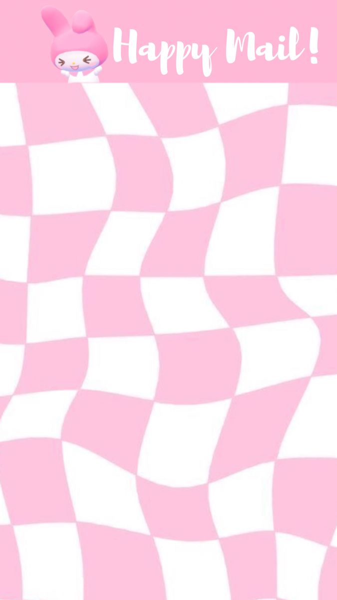 a pink and white checkered background with an image of a bunny on it's face