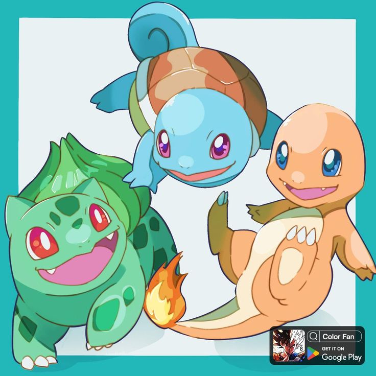 three different pokemons are standing next to each other