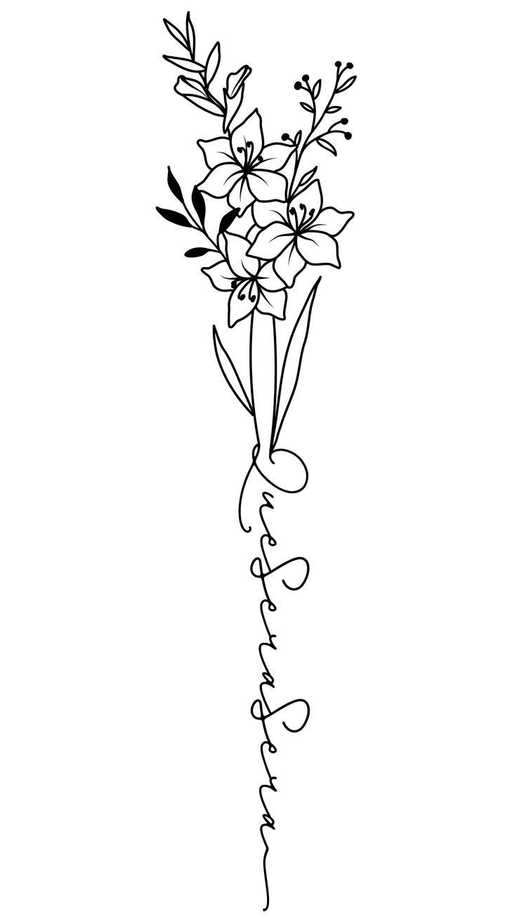 a line drawing of flowers with the word love written below it in cursive writing