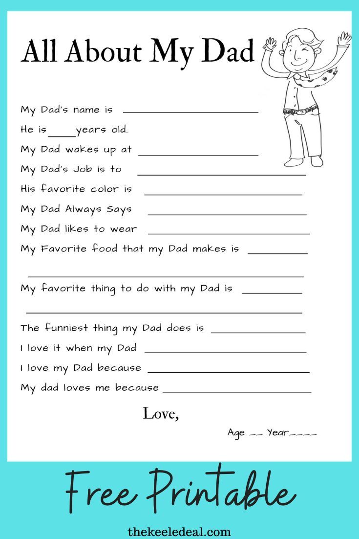 an all about my dad worksheet with the text, free printables