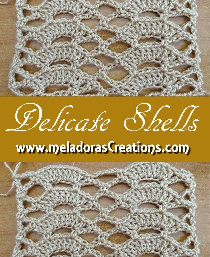 two crocheted doidles with the words delicate shells on them