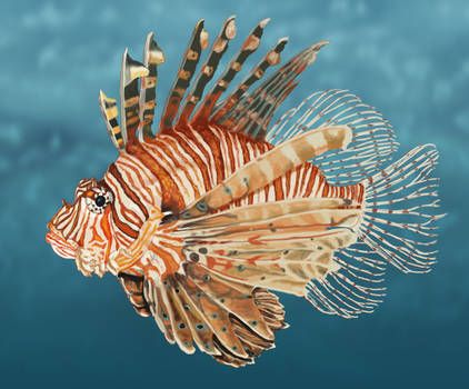 an orange and white lionfish swimming in the ocean