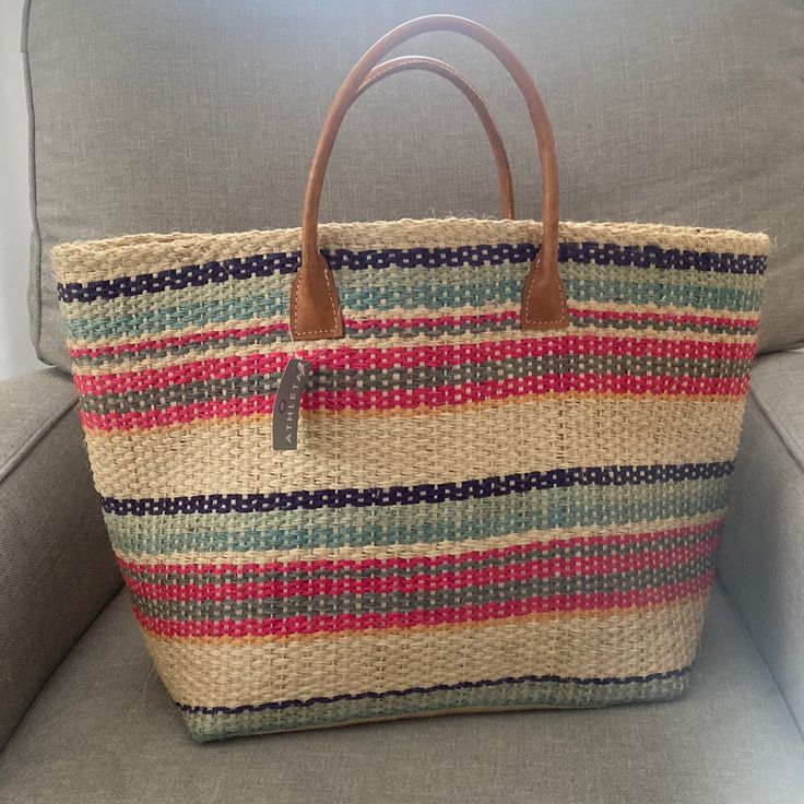 Woven Multicolored Beach Bag Double Handle Bag For Beach Season Shopping, Beach Season Shopping Bag With Double Handles, Double Handle Shopping Bag For Beach Season, Summer Rectangular Satchel For Shopping, Summer Tote Satchel For Shopping, Summer Satchel Tote For Shopping, Summer Style Satchel Bucket Bag For Shopping, Summer Style Shopping Tote Satchel, Summer Style Shopping Satchel