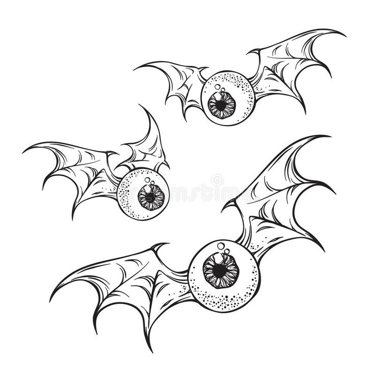 a set of bats with fangs and eyes for halloween coloring book page or tattoo design